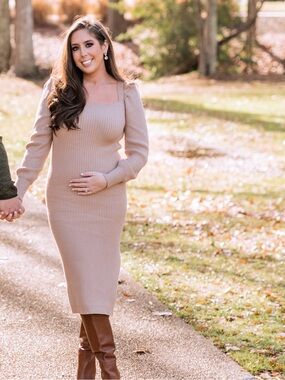 Charles Henry Cream Knit Midi Dress